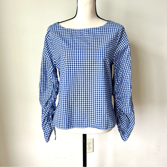 GAP Tops - GAP Lightweight Preppy Cotton Gingham Ruched Sleeve Blouse—SZ. Small